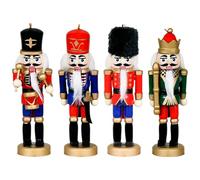 Generisch Lot de 4 figurines casse-noisette en bois - Soldats - Décoration de Noël - Casse-noisette - Figurines traditionnelles de soldats comme décoration d'arbre - Pour cheminée, rebord de fenêtre