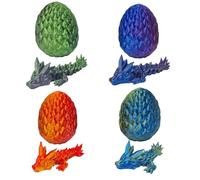 Generisch Lot de 4 figurines de dragon 3D dans un œuf - Figurine de dragon mobile - Objet de collection et décoration fantaisie - 7 cm