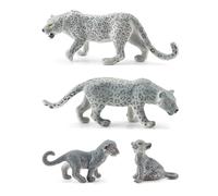 Generisch Lot de 4 mini figurines léopard des neiges - Animaux réalistes des Highland - Jeu de figurines miniatures pour - Collection de décorations de gâteau d'anniversaire