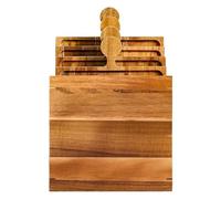 Generisch Lot de 4 planches de service emboîtables en bois de 46 x 46 cm, 1 200 g ou 1 800 g avec boîte - 4 plateaux de service avec poignée pour verre à vin - Cadeau de pendaison de crémaillère