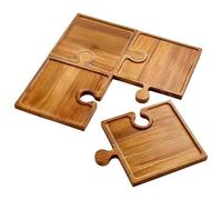 Generisch Lot de 4 planches de service emboîtables en bois de 46 x 46 cm, 1 200 g ou 1 800 g avec boîte - 4 plateaux de service avec poignée pour verre à vin - Cadeau de pendaison de crémaillère