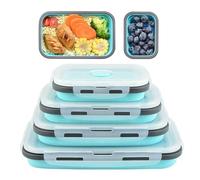 Generisch Lot de 4 récipients alimentaires pliables en silicone avec couvercles hermétiques hermétiques anti-fuite | Pour cuisine, garde-manger, école, travail, voyage, camping