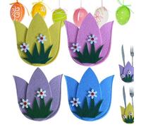 Generisch Lot de 4 sacs à couverts de Pâques avec motif floral - Décoration de table sûre et inodore pour mariages, fêtes de Pâques, fêtes de famille, fêtes entre amis, Attribut unique, Voir