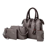 Generisch Lot de 4 sacs à main tendance pour femme - Sac à main - Sac de transport - Sac à bandoulière - Poignée supérieure - Ensemble de 4 sacs de vélo arrière - Taille unique - Gris