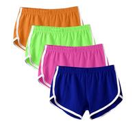Generisch Lot de 4 shorts de sport pour femme - Short d'été - Short de yoga - Couleur unie - Confortable et léger - Pantalon de loisirs - Pantalon de plage - Short de bain - Pantalon d'été en tissu