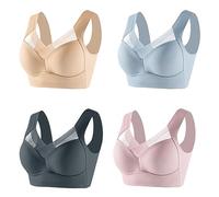 Generisch Lot de 4 sous-vêtements pour femme - Sans bretelles - Dentelle - Fin, pli latéral - Poitrine réglable, bleu clair, XL