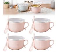 Generisch Lot de 4 tasses à soupe avec poignées et couvercles pour soupes, stews, café (4 pièces) - Rose