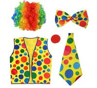 Generisch Lot de 5 costumes de clown, perruque bouclée arc-en-ciel, cirque, nez de clown, bandeau coloré, accessoire de costume de clown, accessoire de costume de carnaval, cosplay, Multicolore 3, M