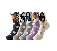 Generisch Lot de 5 paires de chaussettes pour femme avec visages de chiens mignons - Chaussettes colorées en coton - Chaussettes à motifs amusants pour les amoureux des animaux, Style_u05 Violet