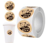 Generisch Lot de 500 autocollants mignons « Thank You » - Papier 2,5 cm - Autocollants amusants en forme de chat - Autocollants à rouler - Pour restaurant, école, salle de ureau, enseignant