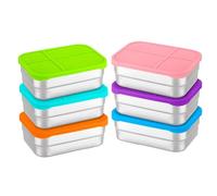 Generisch Lot de 6 boîtes à goûter en acier inoxydable de 720 ml avec couvercle en silicone - Réutilisables - Pour crèche, école, voyage, sport, bureau, maison, camping, randonnée