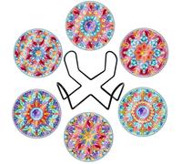 Generisch Lot de 6 dessous de verre Diamond Painting avec support, dessous de verre diamant mandala 5D, avec film de protection, peinture diamant, sous-verres pour adultes, pour décoration de la
