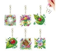 Generisch Lot de 6 pendentifs 5D Diamond Painting Pendentif Strass Peinture Porte-clés Mosaïque Diamant Peinture Pendentif Autocollant Artisanat pour Adultes Cadeau Coccinelle