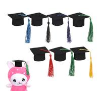 Generisch Lot de 7 décorations de chapeau de remise de diplôme - Avec pompons - Accessoires photo - Chapeau miniature pour professeur de maternelle - Cérémonie du collège scolaire