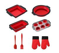 Generisch Lot de moules de cuisson en silicone | Moules empilables flexibles avec maniques, spatule et pinceau à pâtisserie, antiadhésif, pour muffins, biscuits, cupcakes, œufs, beignets, bacon