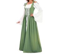 Generisch LumenVela Vêtements médiévaux pour femme, robe victorienne avec corset, oreilles d'elfe, coiffe, vêtements gothiques, épaules dénudées, manches bouffantes, robe de renaissance pour carnaval