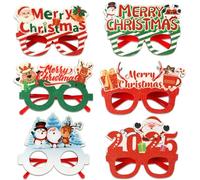 Generisch Lunettes de fête de Noël - Lunettes de fête à paillettes - 6 accessoires photo - Décorations de fête - Père Noël - Élan - Verres de Nouvel An