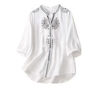 Generisch Ma dernière commande Afficher s'il vous plaît Chemisiers et Chemises Femmes Coton Lin Boutonné Manches Courtes Col Rond Ample Haut Décontracté Blouses Brodées Blouses Insert Femme, Blanc