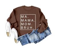 Generisch Ma Mama Mom Sweatshirt Femme Maman Life Graphique T-shirts Lâches Manches Longues Tops Maman Mommy Shirt Sweat à capuche Rouge Femme, café, L