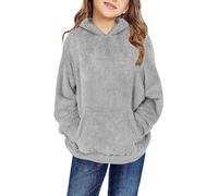 Generisch Mädchen Hoodie Oberteile Casual Kapuzenpullover Einfarbig Pullover Winter Warm Langarm Tops Fleecejacke Freizeit Sweatshirt Für Mädchen Mit Taschen 4 15 Jahre (Grey, 8-9 Years)