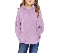 Generisch Mädchen Hoodie Oberteile Casual Kapuzenpullover Einfarbig Pullover Winter Warm Langarm Tops Fleecejacke Freizeit Sweatshirt Für Mädchen Mit Taschen 4 15 Jahre (Purple, 14-15 Years)