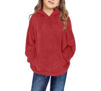 Generisch Mädchen Hoodie Oberteile Casual Kapuzenpullover Einfarbig Pullover Winter Warm Langarm Tops Fleecejacke Freizeit Sweatshirt Für Mädchen Mit Taschen 4 15 Jahre (Red, 10-11 Years)