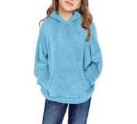 Generisch Mädchen Hoodie Oberteile Casual Kapuzenpullover Einfarbig Pullover Winter Warm Langarm Tops Fleecejacke Freizeit Sweatshirt Für Mädchen Mit Taschen 4 15 Jahre (Blue, 6-7 Years)