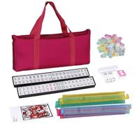 Generisch Mahjong - Jeu de société classique Mahjong avec accessoires - Ensemble complet avec accessoires et taille portable - Pour apprendre et jouer à la maison - Pour adultes, personnes âgées et