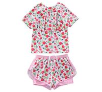 Generisch Maillot de bain 2 pièces 2026 pour filles : short de bain rashguard sportif mignon pour tout-petits adolescents, rouge, 4-5 ans