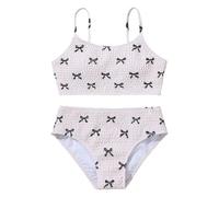 Generisch Maillot de bain 2 pièces pour fille, motif floral, joli bikini à volants pour la plage, la piscine et l'été., Blanc., 9-10 ans