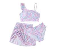 Generisch Maillot de bain 2 pièces pour fille - Tankini asymétrique - Haut et bas - Maillot de bain d'été, Violet clair, 10-11 ans