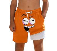 Generisch Maillot de bain 2026 pour garçon avec visages amusants - Short de plage avec doublure intérieure confortable pour la piscine, Orange, 8-9 ans