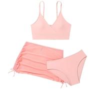 Generisch Maillot de bain 3 pièces avec jupe à volants pour fille comme tenue de bain élégante, Rose clair, 13-14 ans