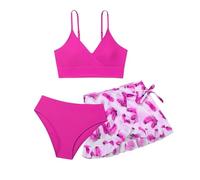 Generisch Maillot de bain 3 pièces pour enfant fille - Couleur unie - Bikini Rullfe - Slip - Fille, Rose, 9-10 ans