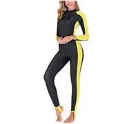 Generisch Maillot de bain à manches longues en néoprène pour femme - Protection solaire - Combinaison méduse - Rouge, jaune, M