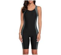 Generisch Maillot de bain de sport conservateur et de couleur assortie pour femme avec combinaison de sport allongée à quatre coins, gris, M