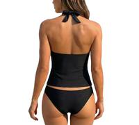Generisch Maillot de bain deux pièces avec liens à nouer - Mode plage tendance avec imprimé, haut triangle réglable et culotte taille haute, séchage rapide, extensible dans les 4 directions, Noir , S