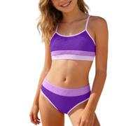 Generisch Maillot de bain deux pièces pour fille avec design bloc de couleurs pour la plage, la natation, l'extérieur, lilas, 16Y/2XL