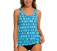 Generisch Maillot de bain deux pièces tankini taille haute avec culotte assortie pour les vacances à la plage, les visites à la piscine au printemps, bleu ciel, L