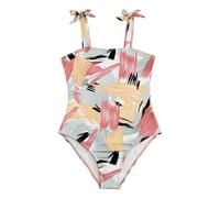 Generisch Maillot de bain élégant et joyeux pour petites filles au soleil avec impression croisée dans le dos - Beau motif floral - Volants ludiques - Coupe confortable, Gris clair., 14-15 ans