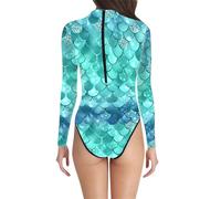 Generisch Maillot de bain élégant pour femme avec motif écailles de poisson - Maillot de bain une pièce tendance pour la natation, les vacances à la plage et le bien-être, Vert menthe., L