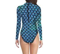 Generisch Maillot de bain élégant pour femme avec motif écailles de poisson - Maillot de bain une pièce tendance pour la natation, les vacances à la plage et le bien-être, Marine, S