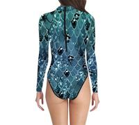 Generisch Maillot de bain élégant pour femme avec motif écailles de poisson - Maillot de bain une pièce tendance pour la natation, les vacances à la plage et le bien-être, Vert foncé., S