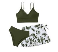 Generisch Maillot de bain enfant 92 tout-petit fille 3 pièces maillot de bain uni bikini rullfe maillot de bain culottes fille bikini ensemble maillot de bain fille 140, vert, 10 ans