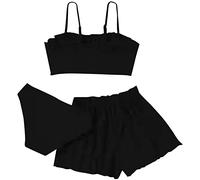 Generisch Maillot de bain enfant tout-petit fille 3 pièces maillots de bain solitaire bikini rullfe maillot de bain slip fille bikini ensemble de maillots de bain dinosaure fille, Noir , 10-12 ans