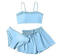 Generisch Maillot de bain enfant tout-petit fille 3 pièces maillots de bain solitaire bikini rullfe maillot de bain slip fille bikini ensemble de maillots de bain dinosaure fille, bleu, 12-14 ans