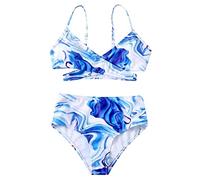 Generisch Maillot de bain fille bikini enfants maillot de bain avec imprimé floral deux pièces impression couleur été pour filles maillot de bain pour fille costume enfant, bleu, 140/M