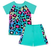 Generisch Maillot de Bain Fille Bikini Enfants Maillot de Bain pour Enfants Filles Manches Courtes Maillots de Bain et Shorts Léopard Cœur Imprimé Maillot de Bain Ensemble Noir 46, vert, 8-9 ans