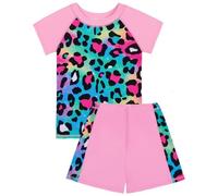 Generisch Maillot de Bain Fille Bikini Enfants Maillot de Bain pour Enfants Filles Manches Courtes Maillots de Bain et Shorts Léopard Cœur Imprimé Maillot de Bain Ensemble Noir 46, Rose, 5-6 ans