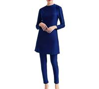 Generisch Maillot de bain islamique pour femme, ensemble Burkini 3 pièces, maillot de bain musulman à manches longues avec couverture complète, maillot de bain hijab modeste, bleu marine, XXL